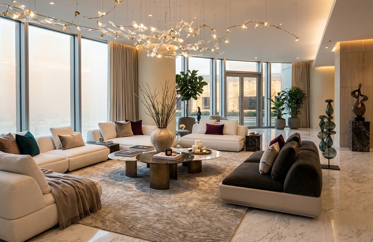 Luxurious completed living room in Dubai apartment showing BRS renovation quality