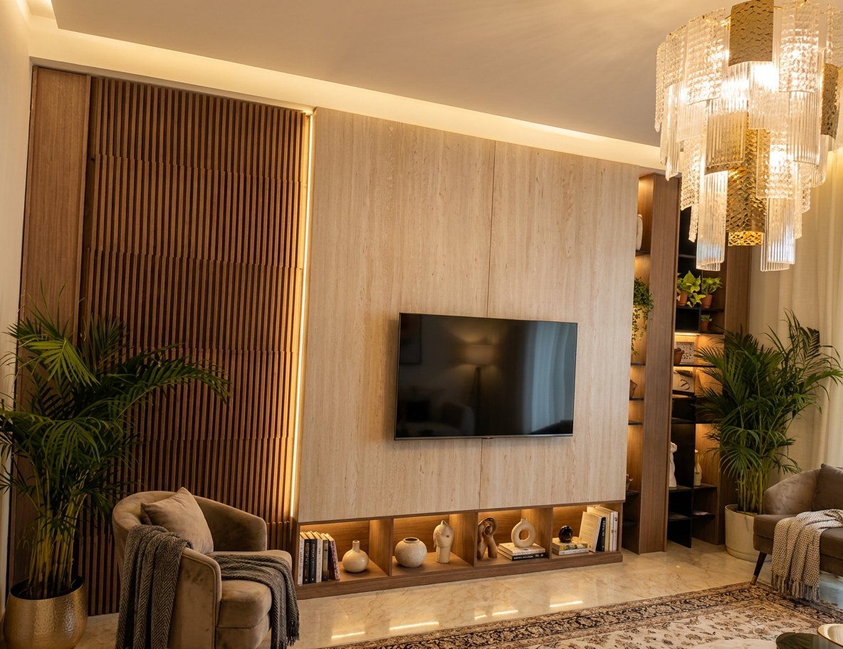 Beautifully furnished open-plan living and dining area with modern organic design