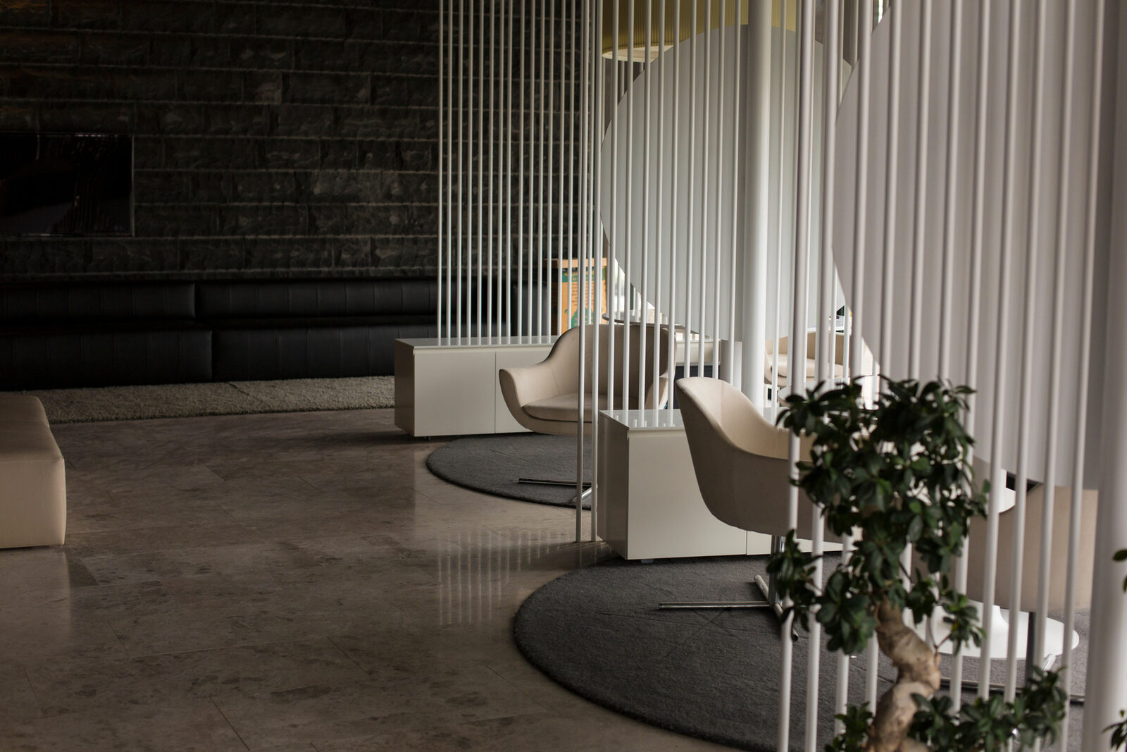 Modern luxury living room interior with curved sofa