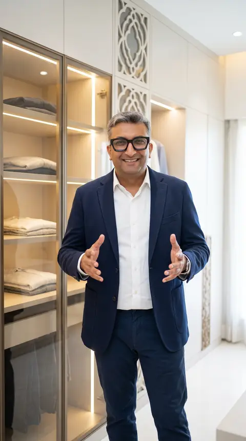 Glass-fronted wardrobes with integrated LED lighting and decorative — Lacasa Line Decoration Design & Fit-Out L.L.C, Dubai