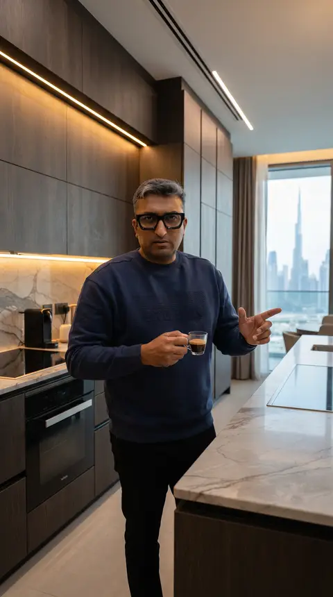 Dark wood cabinetry, white marble countertops, and integrated — Lacasa Line Decoration Design & Fit-Out L.L.C, Dubai
