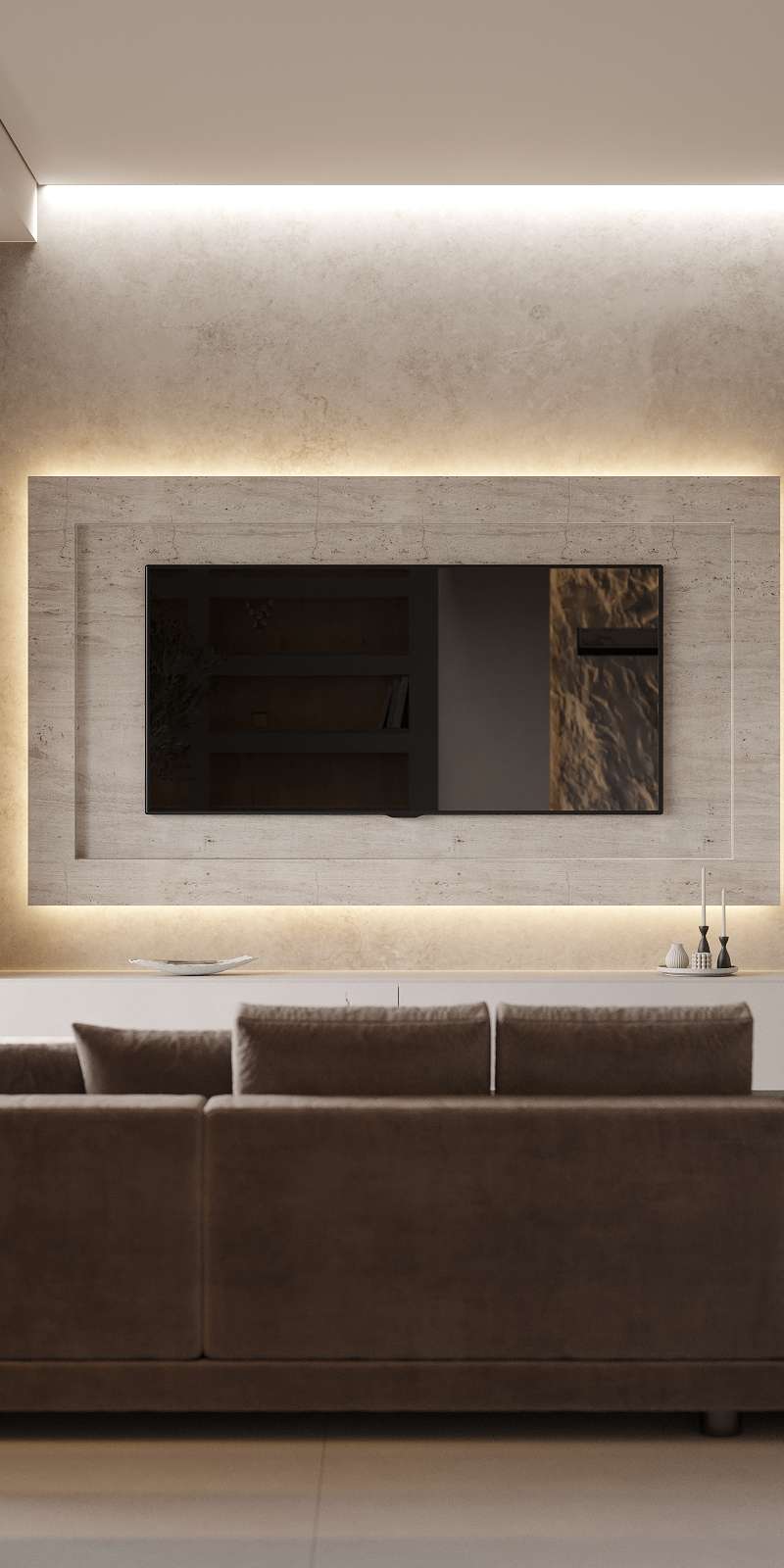 Modern living room with custom joinery and media wall