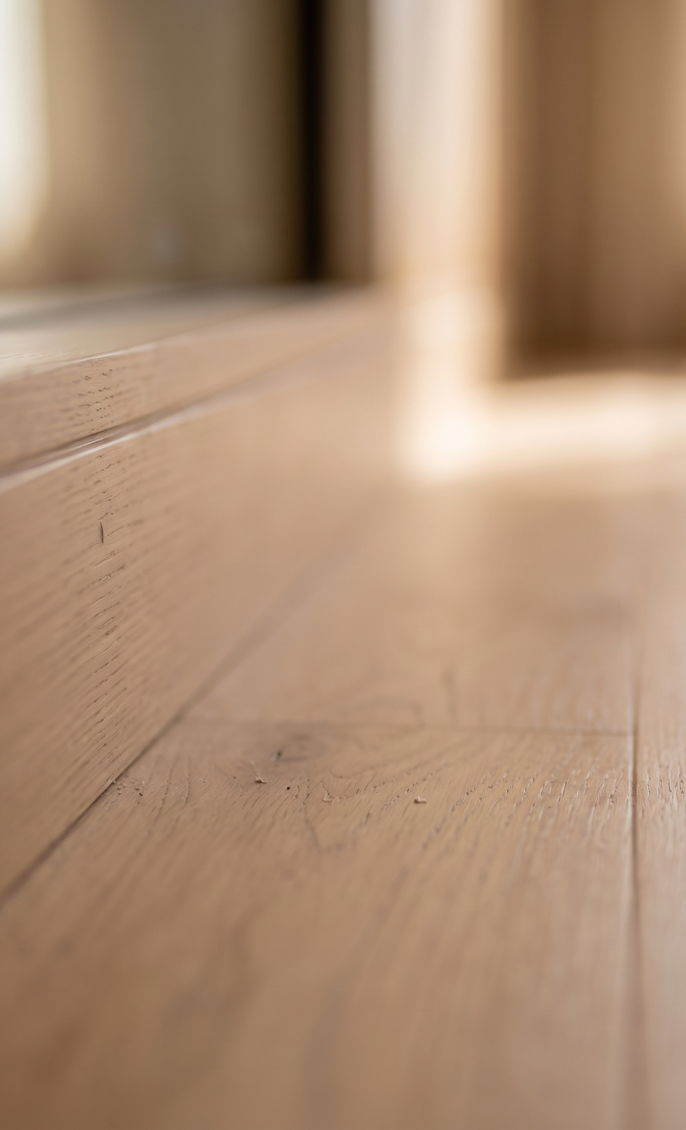 Natural grain light wood floor and baseboard installed as part of a custom kids bed joinery project in Dubai