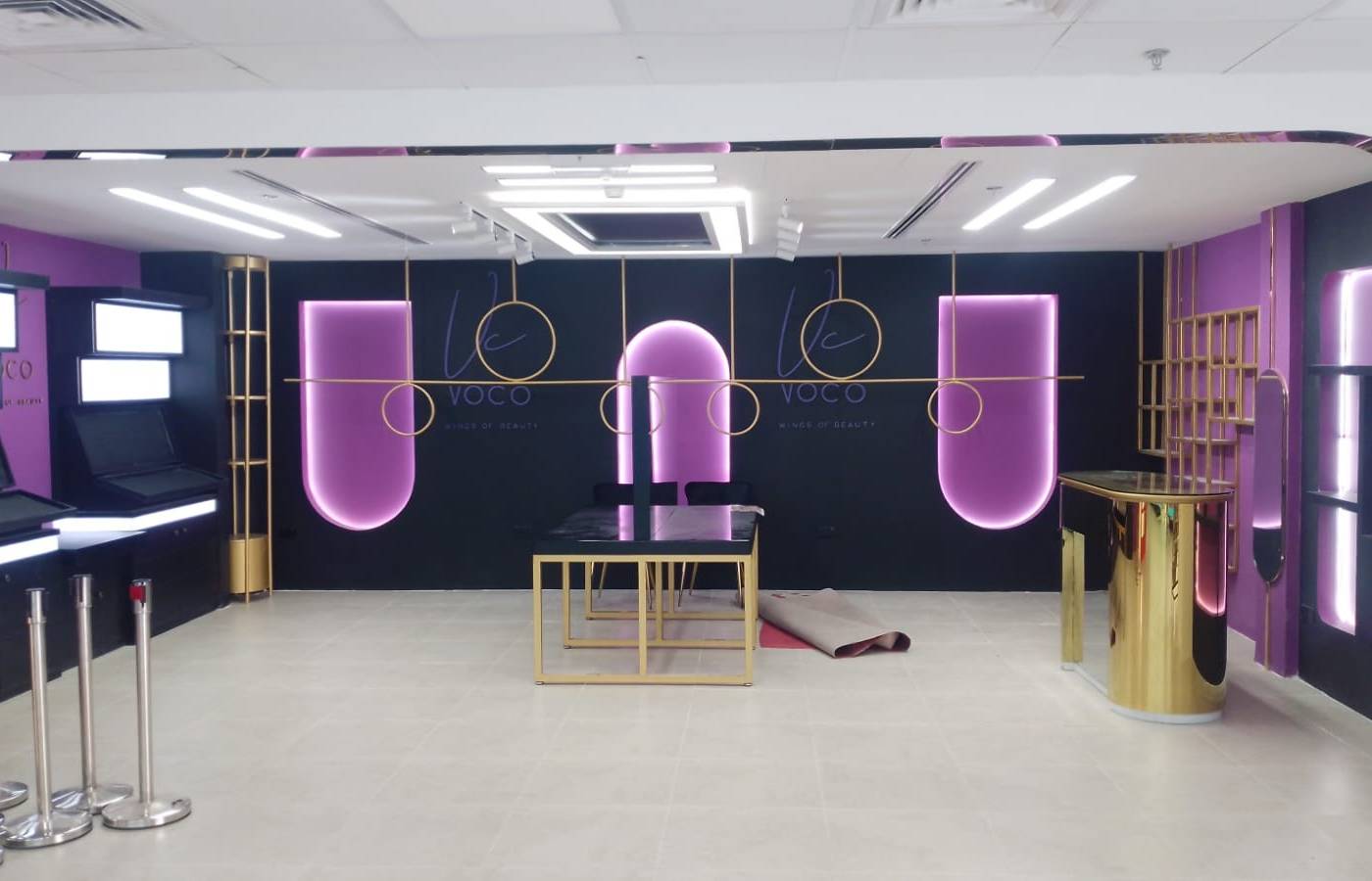 Beauty boutique, backlit display wall — commercial fit-out by Noor Al Sundus Contracting, Dubai