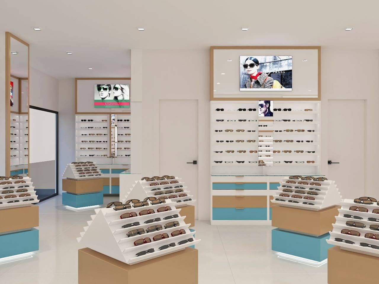 3D design visual for an optical store fit-out in Dubai