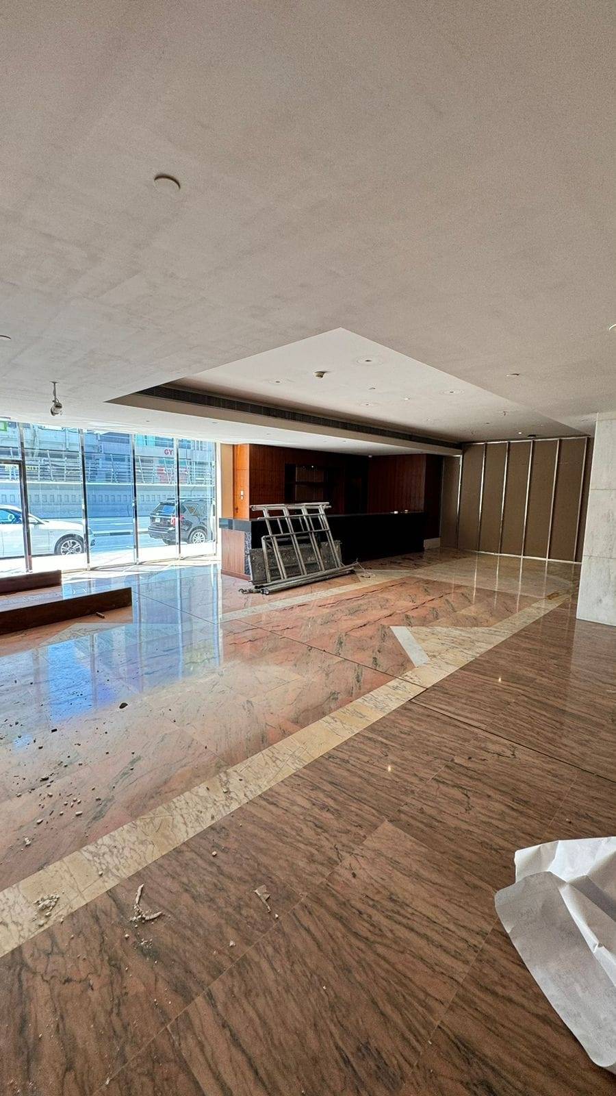 Commercial lobby renovation in progress in Dubai
