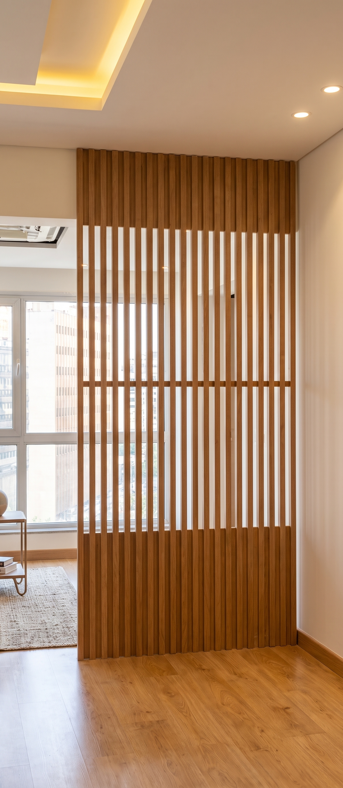 Slatted timber screen — finished