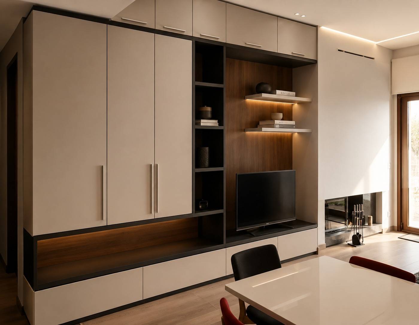 Custom living room joinery in a <a href=