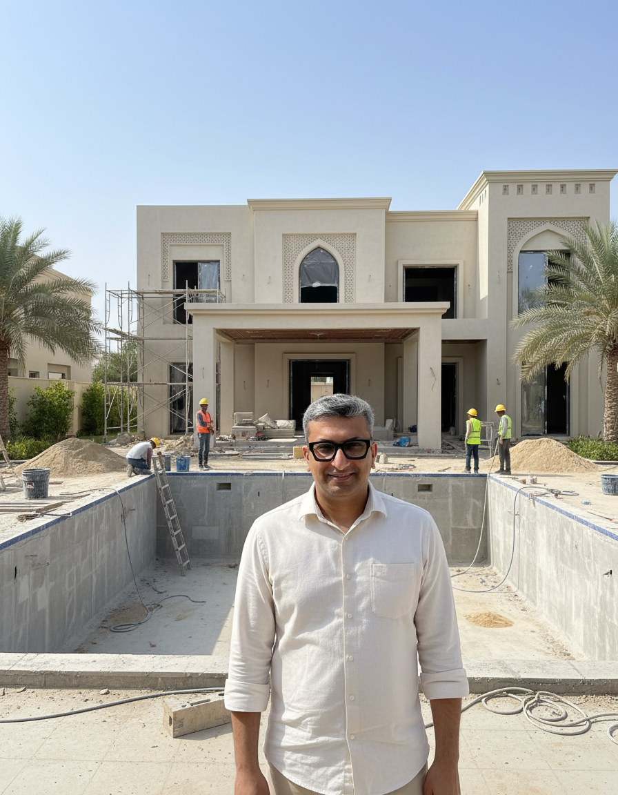 Meershad Munshi in front of a villa Lacasa Line is fitting out in Dubai
