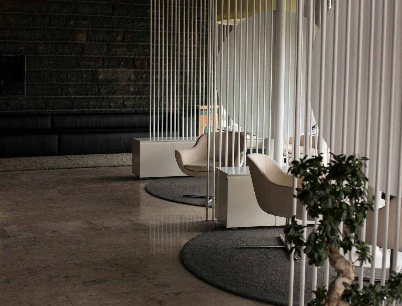 Modern luxury living room interior with curved sofa