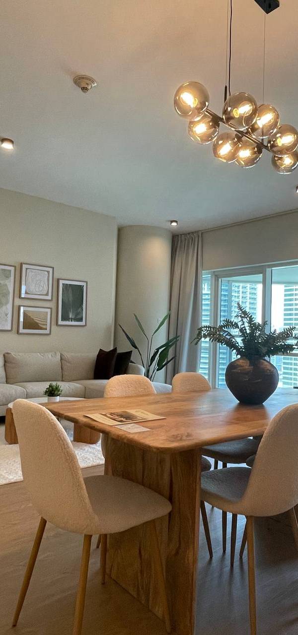 Organic modern living and dining with live-edge table