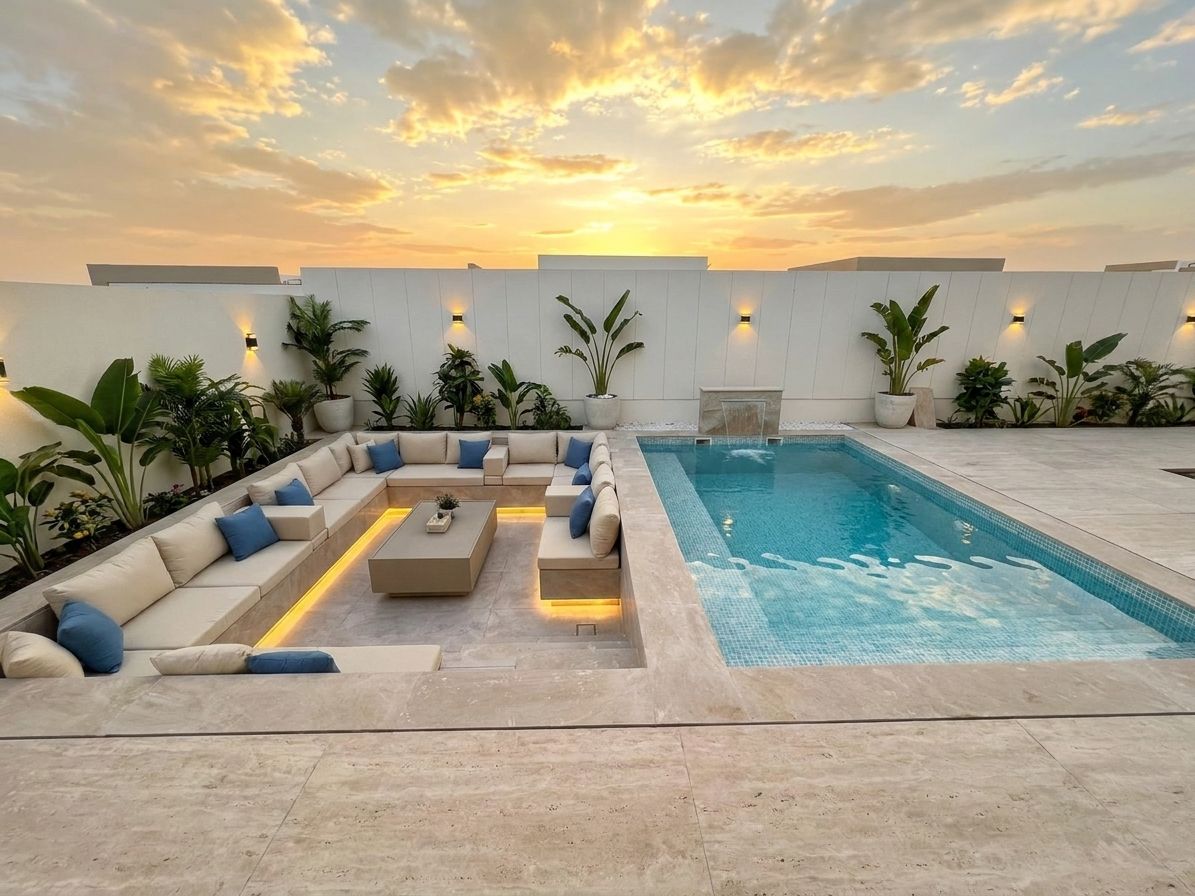 Pool with sunken lounge — 3D design render