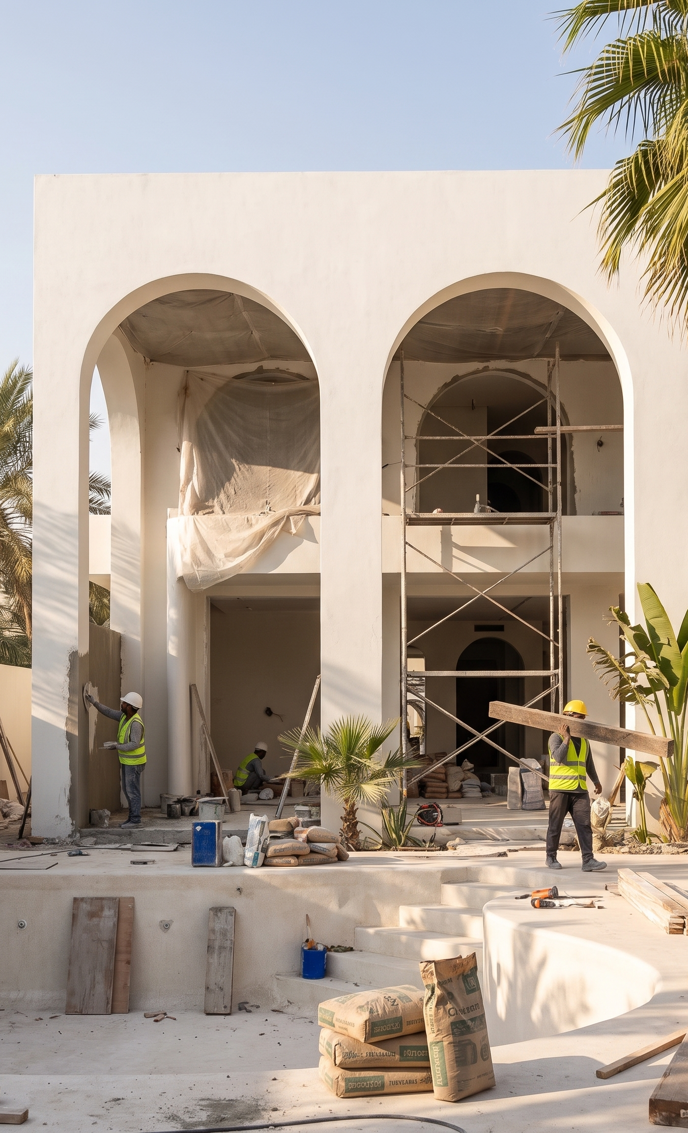 Before: Arched exterior under construction